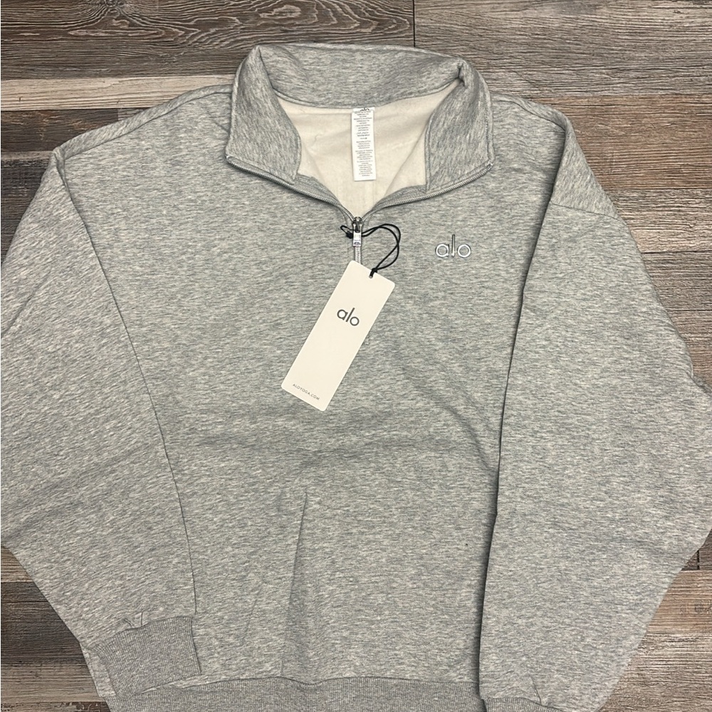 ALO Yoga Men's Heather Gray Zip-Up Sweater